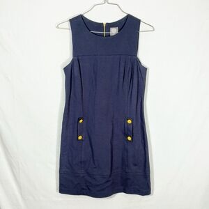 Vince Camuto Military Style Shift Dress Sz 8 Navy Blue Old Money Preppy Retro